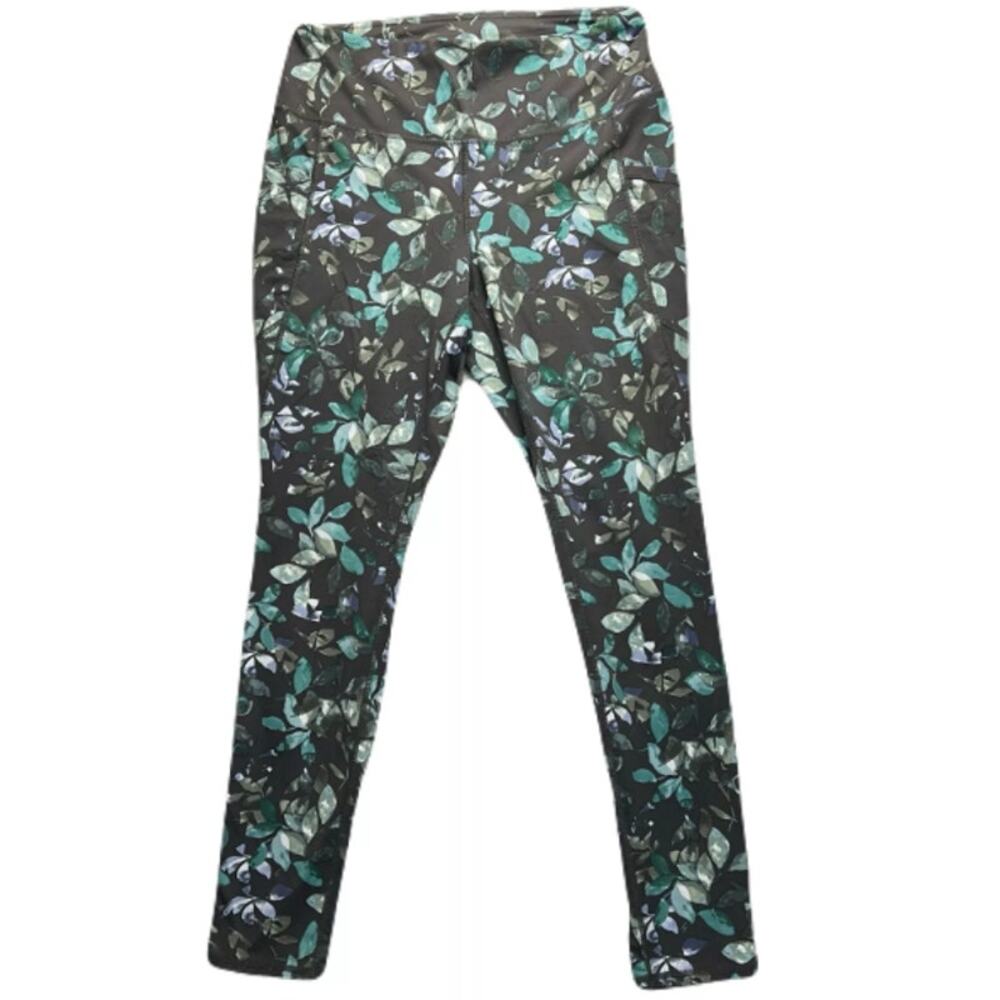 J.Jill Sz XL Fit Performance Leggings‎ Yoga Pants Black Foliage Print Activewear